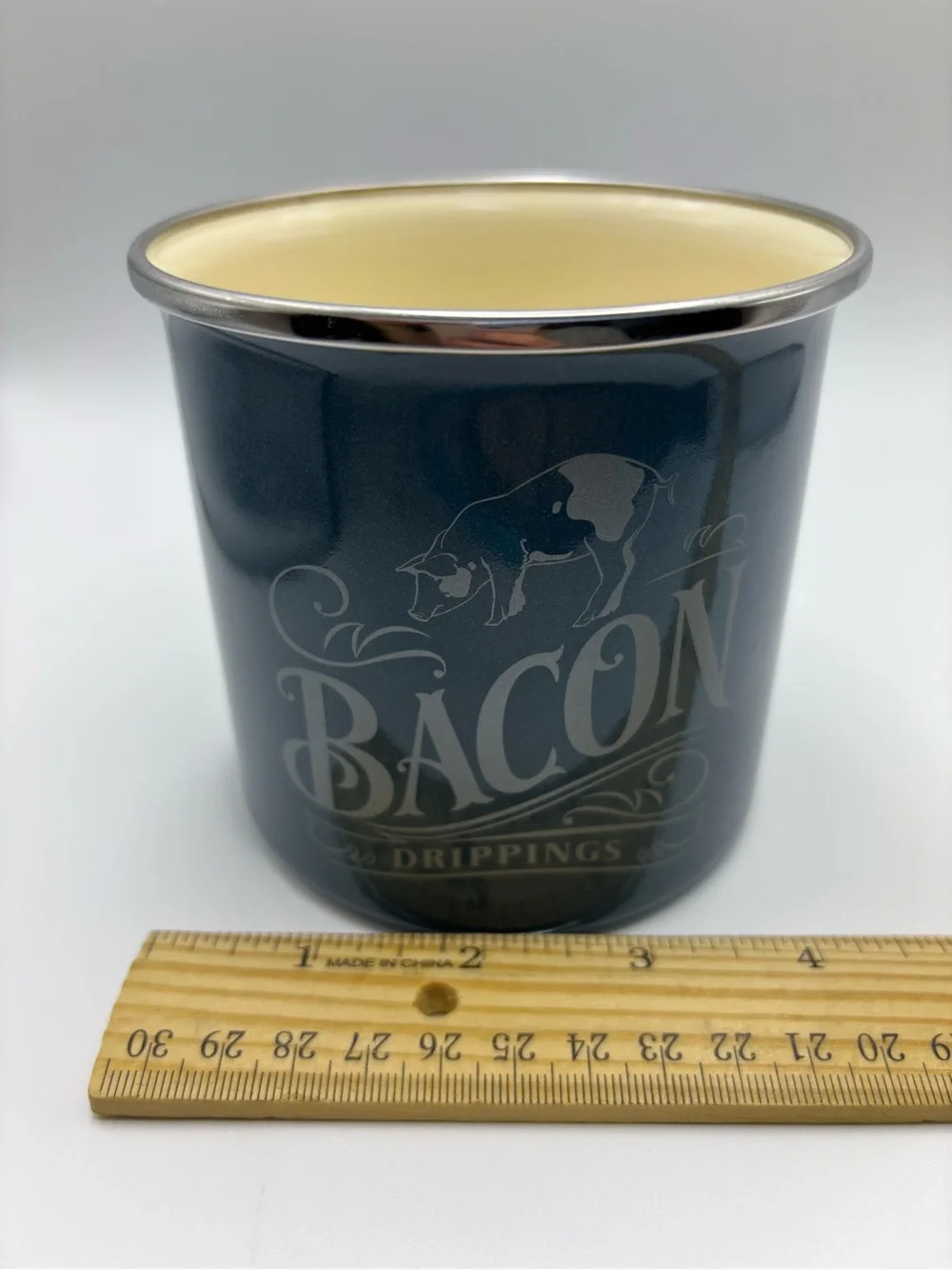 Bacon Drippings Storage Can Teal/Blue Pig Enamel on Steel. Handwash only. 4”x4”